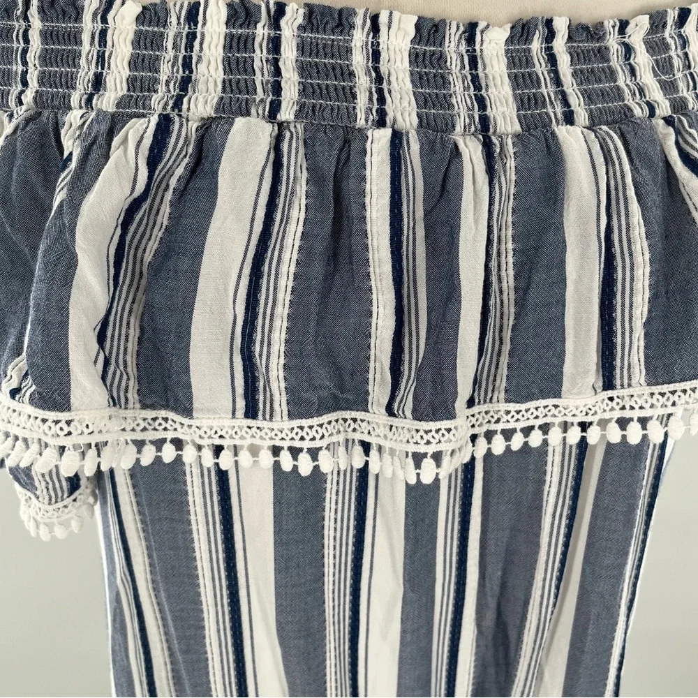 Luxology Dress Striped Off the Shoulder Short Sleeves Ruffle Coastal Nau… - Picture 7 of 13